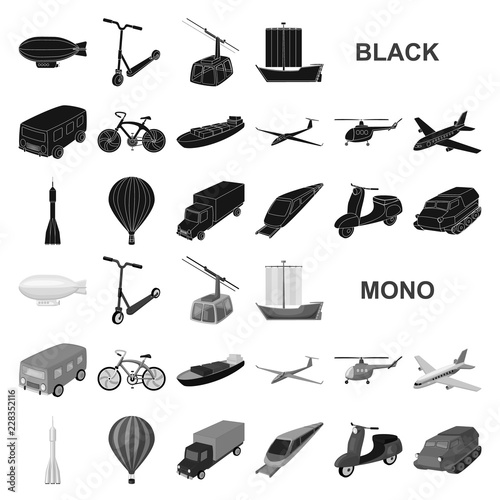 Different types of transport black icons in set collection for design. Car and ship vector symbol stock web illustration.