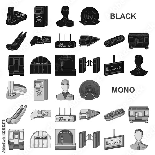 Metro, subway black icons in set collection for design.Urban transport vector symbol stock web illustration.