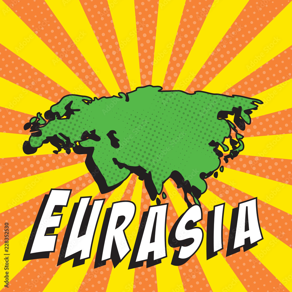 map of eurasia in retro comic style on background with halftone dots ...