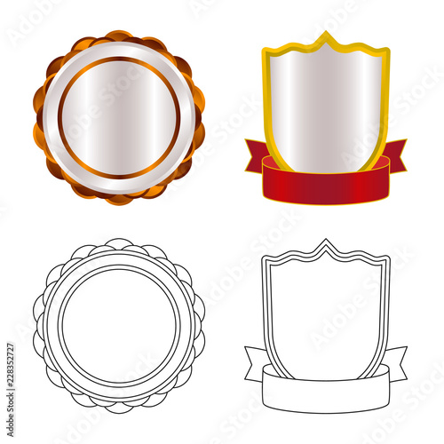 Vector design of emblem and badge sign. Set of emblem and sticker stock symbol for web.