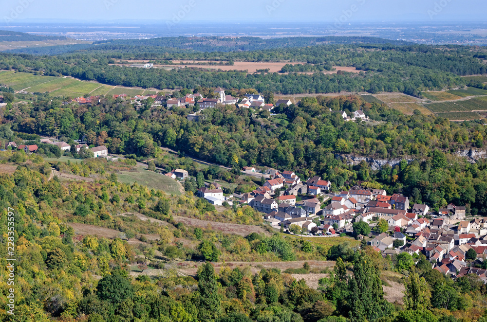 Aerial view of two Burgundy villages