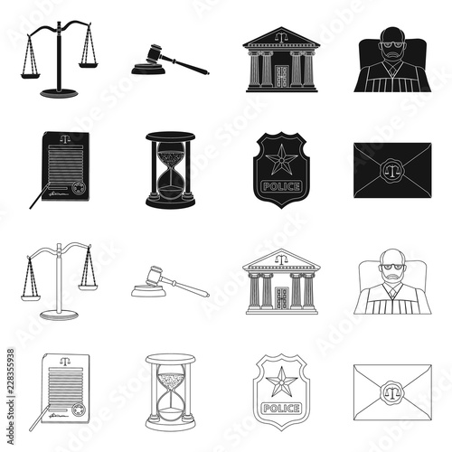 Vector illustration of law and lawyer icon. Collection of law and justice stock symbol for web.