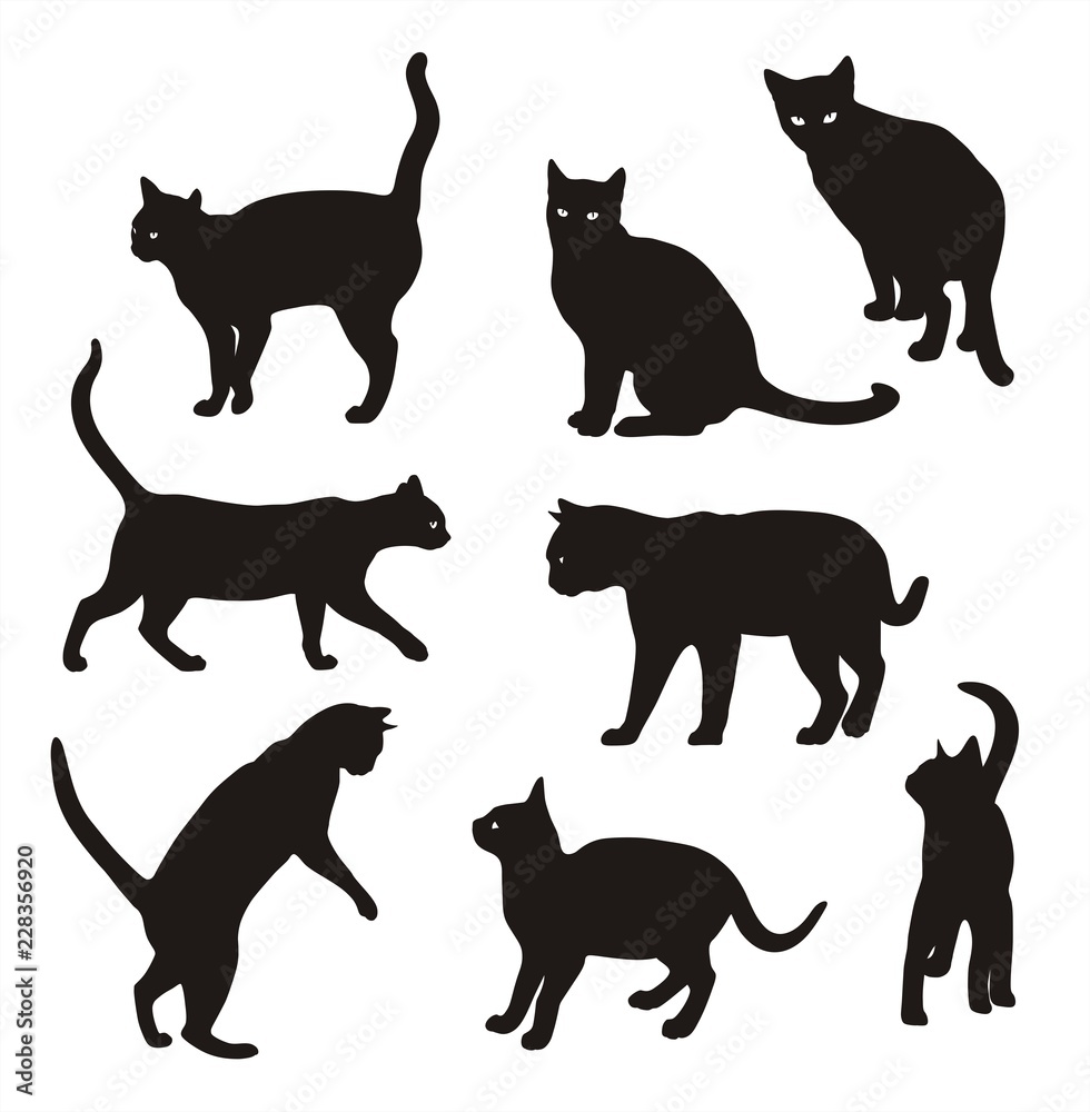 Cat vector silhouette set Isolated On White Background