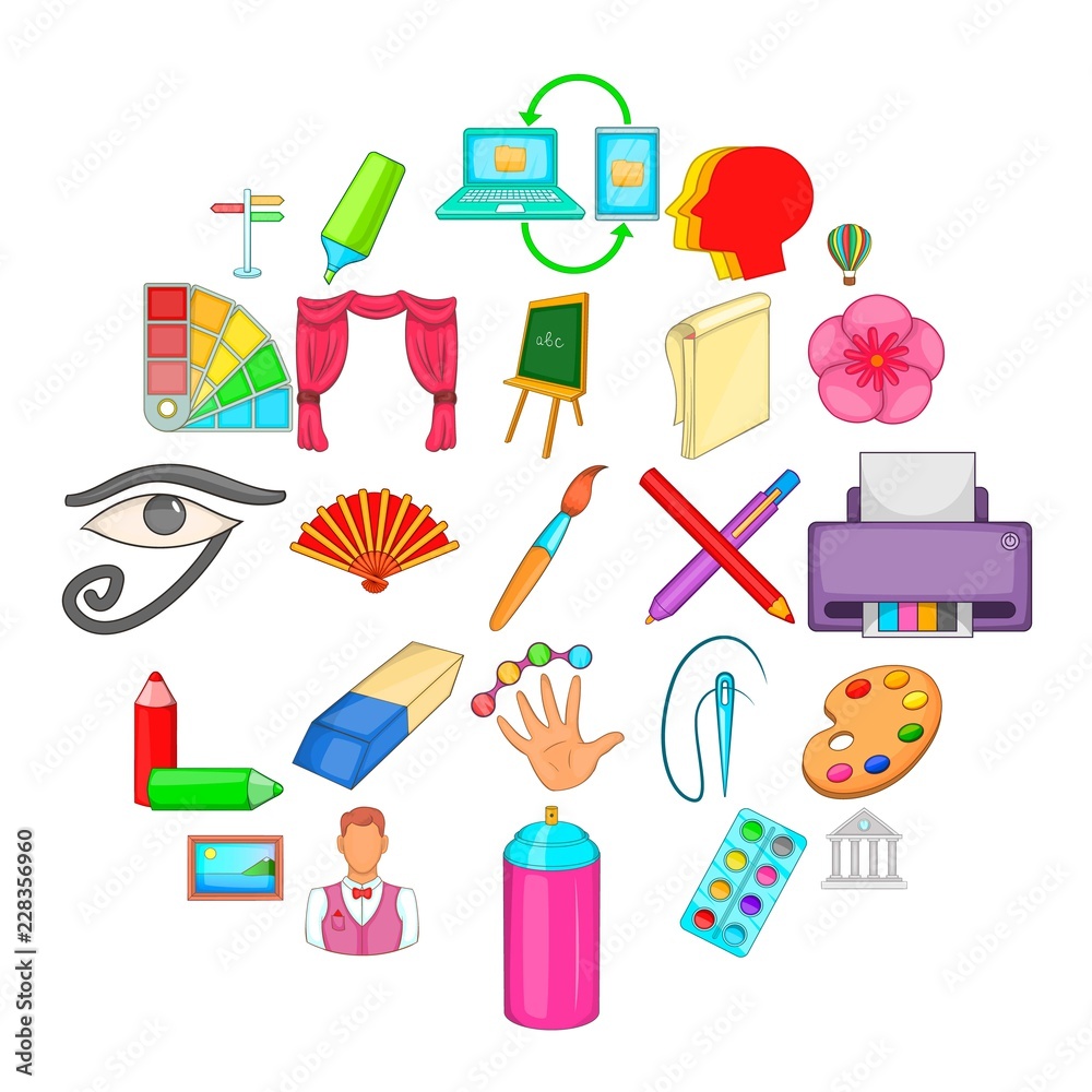 Art workshop icons set. Cartoon set of 25 art workshop vector icons for web isolated on white background Art workshop icons set. Cartoon set of 25 art workshop vector icons for web isolated on white background