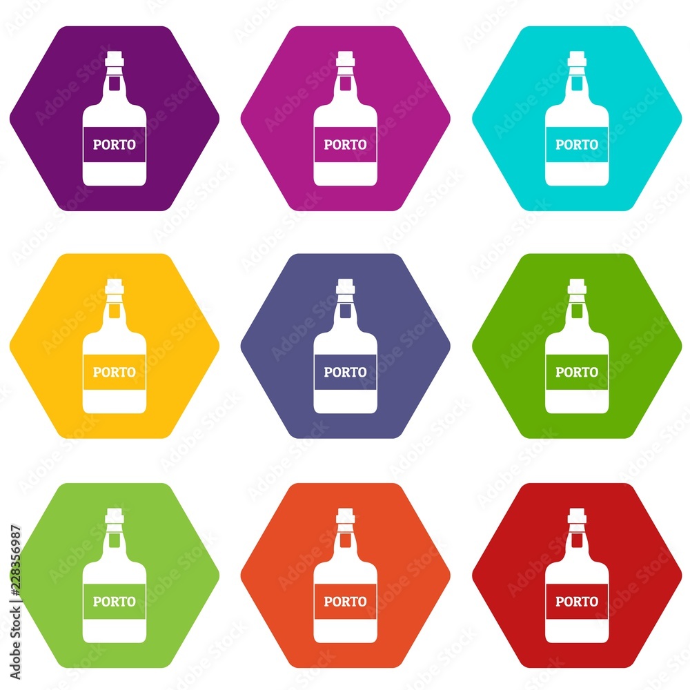 Port wine icons 9 set coloful isolated on white for web Port wine icons 9 set coloful isolated on white for web