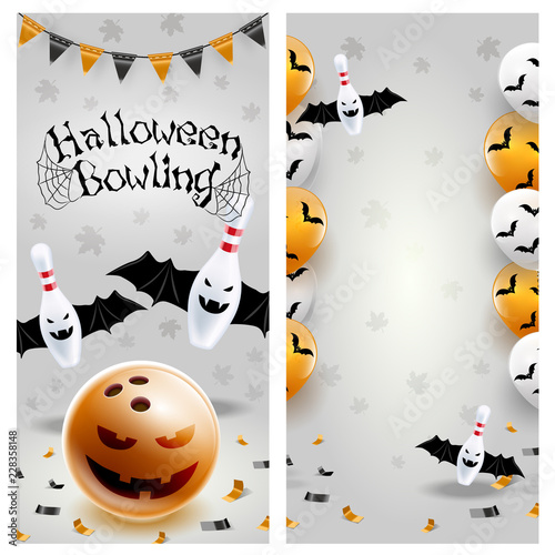 Halloween bowling flyer template. Vector clip art illustration.