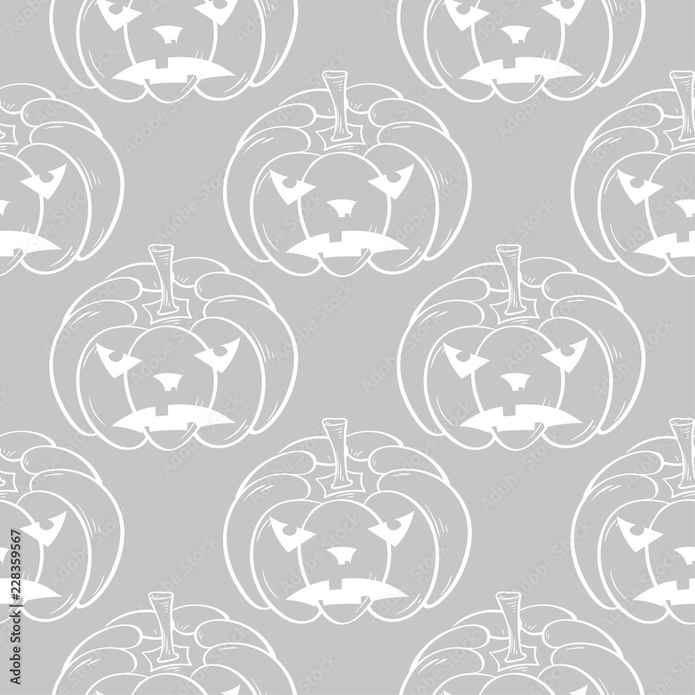 Halloween pumpkin pattern. Gray and white seamless background Halloween pumpkin pattern. Gray and white seamless background