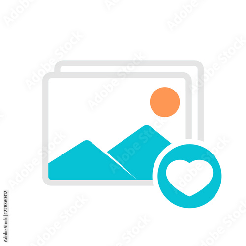 Image Gallery Icon Symbol. Vector Illustration of Image, Photo and Album Meaning Concept with heart sign. Picture Icon and favorite, like, love, care symbol
