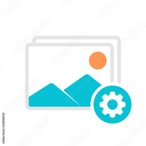 Image Gallery Icon Symbol. Vector Illustration of Image, Photo and Album Meaning Concept with settings sign. Picture Icon and customize, setup, manage, process symbol