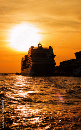 Hamburg, Germany - April 7, 2018: View of river Elbe,cruise ship