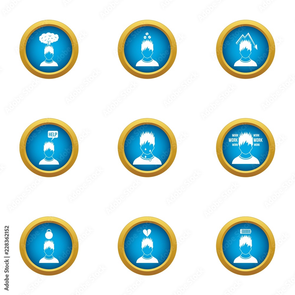 Overstrain icons set. Flat set of 9 overstrain vector icons for web isolated on white background