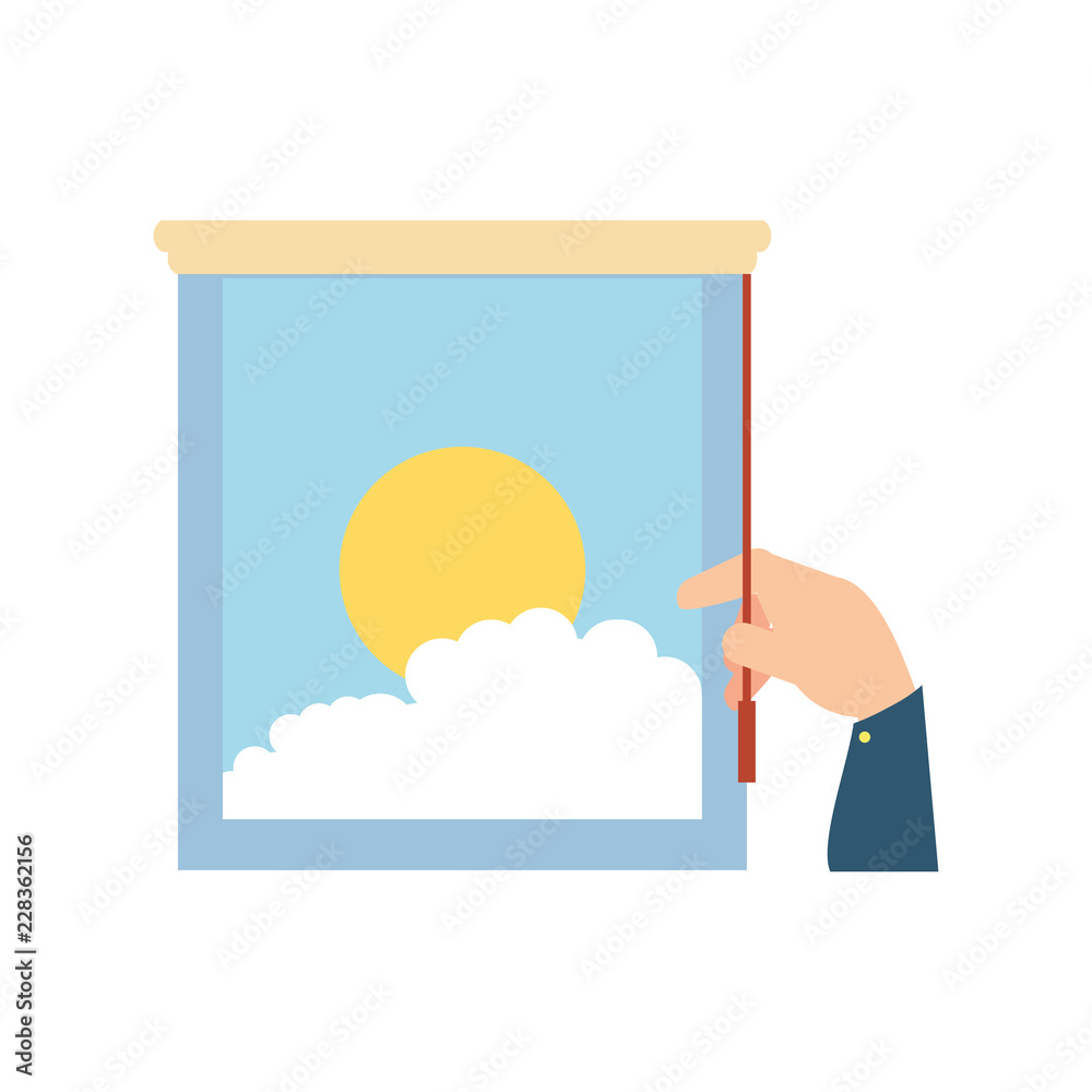 hand and window with view of day isolated icon
