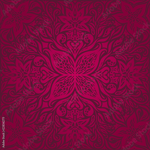 Dark Red decorative Flowers, floral ornate decorative vector pattern wallpaper mandala design Background