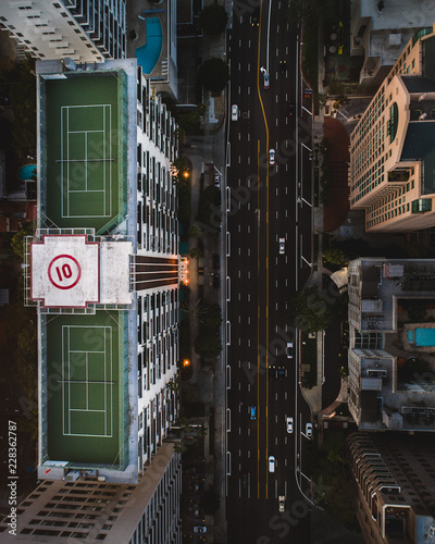 Tennis court on top of a building photo