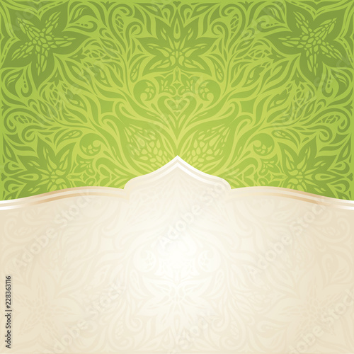 Green Easter floral vintage wallpaper vector mandala design backround with copy space