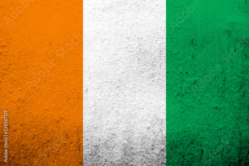 the Republic of Côte d'Ivoire (Ivory Coast) National flag. Grunge Background