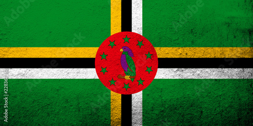 the Commonwealth of Dominica National flag. Grunge background photo