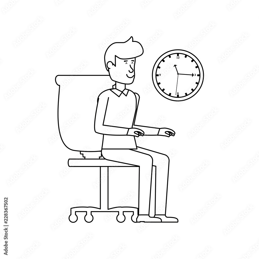 businessman sitting in chair witch clock time