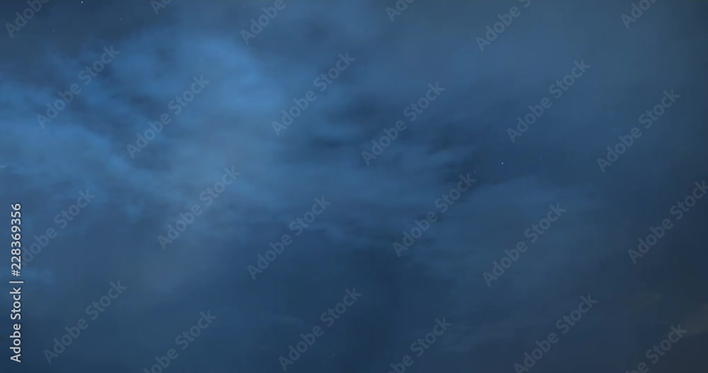Thunderstorm flashes with multiple bolts of lightning. Time-lapse shot.
