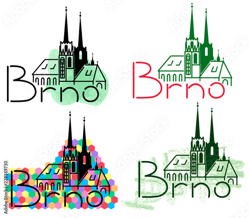 Brno cathedral church sketch with colored pencil and watercolor grunge vector illustration