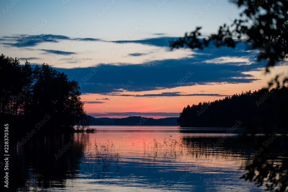 Finnish lakeside sunset scenery