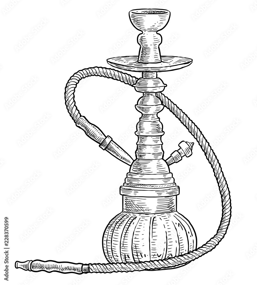Hookah illustration, drawing, engraving, ink, line art, vector Stock