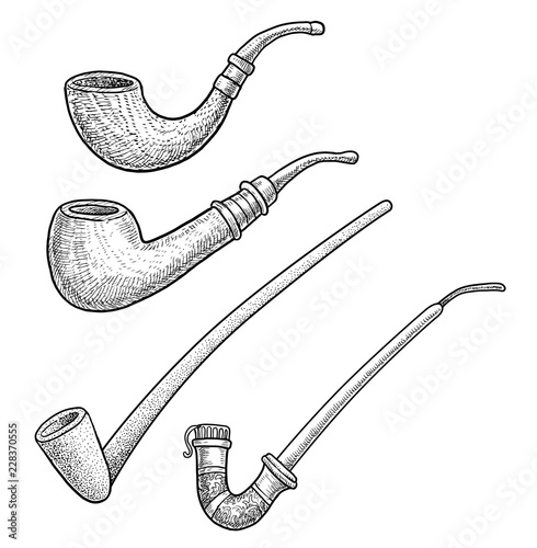 Tobacco pipes illustration, drawing, engraving, ink, line art, vector