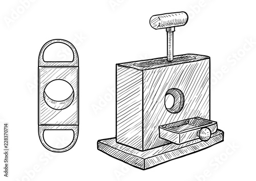 Cigar cutter illustration, drawing, engraving, ink, line art, vector