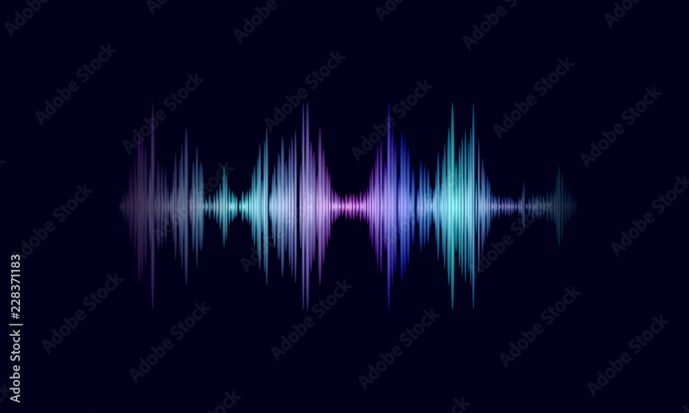 Sound oscillating wave colorful glowing music. Recognition voice assistant technology waveform. Audio equalizer digital computer concept vector illustration