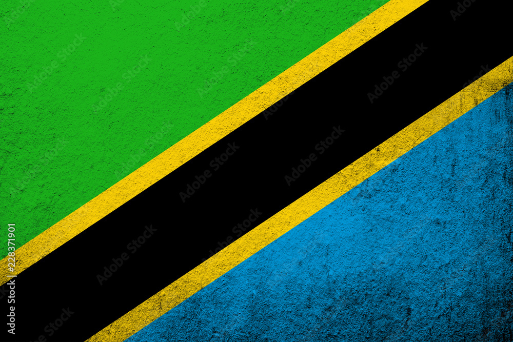 The United Republic of Tanzania National flag. Grunge background