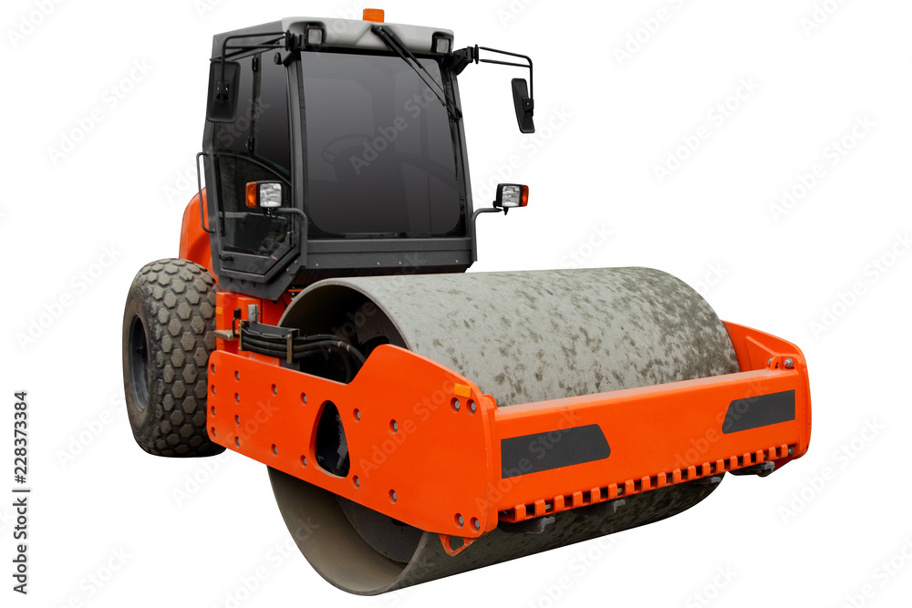Road roller for soil compaction. Road roller for soil compaction.