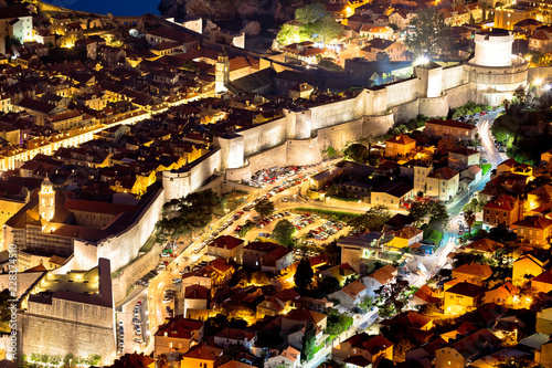 Dubrovnik city walls aerial evening view