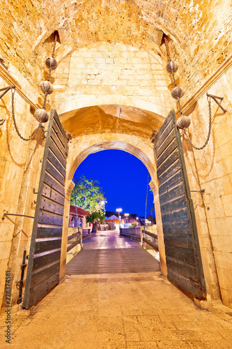 Pile gate entrance in historic town of Dubrovnik evening view