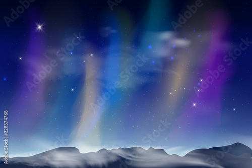 Dark blue night background with clouds and stars.