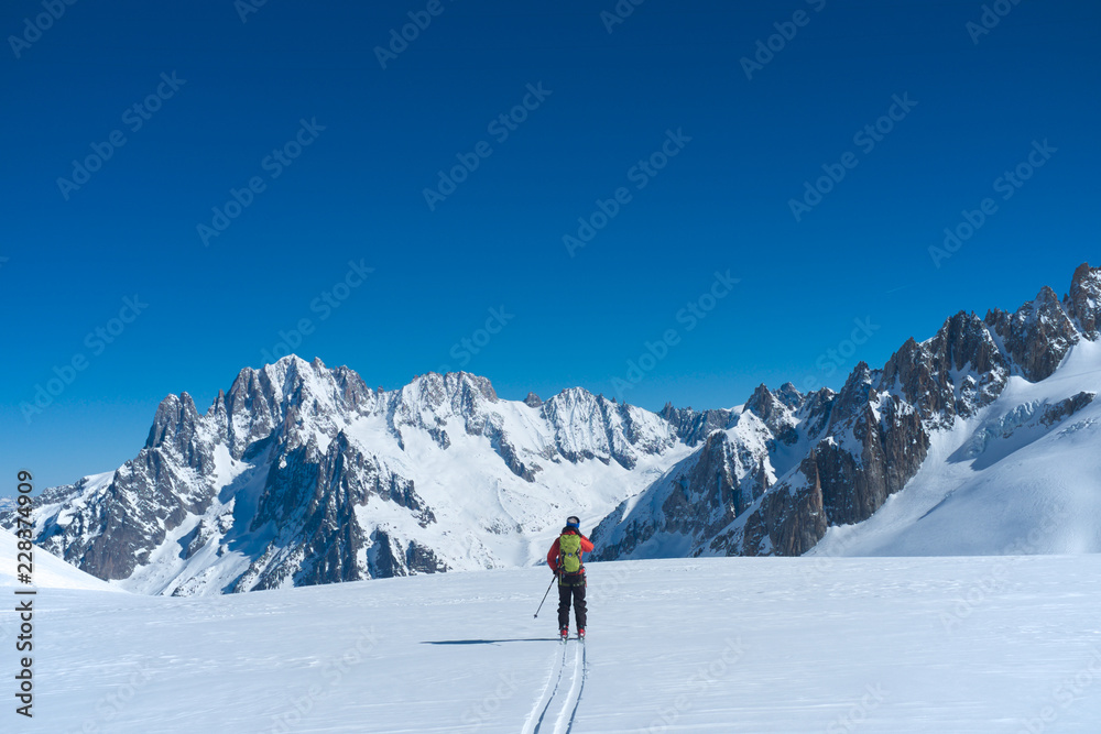 Skier in the Vallée Blanche, Chamonix, France.