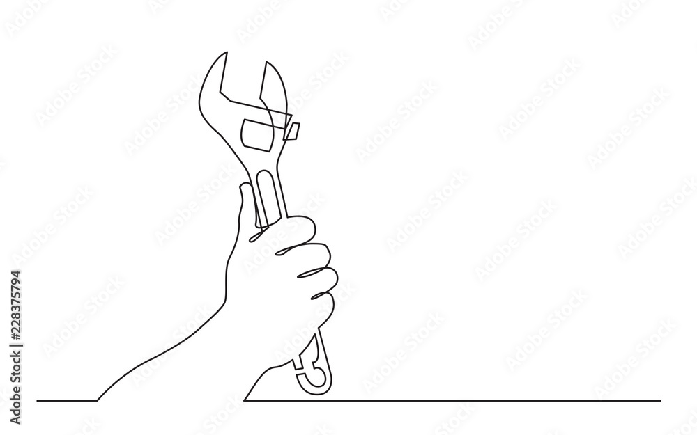 continuous line drawing of hand holding adjustable wrench spanner Stock Vector Adobe Stock