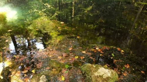 Beautiful pond in the forest Lacul Ochiul Beiului, Romania. National park Nerei beusnita. Autumn with beautiful colors.