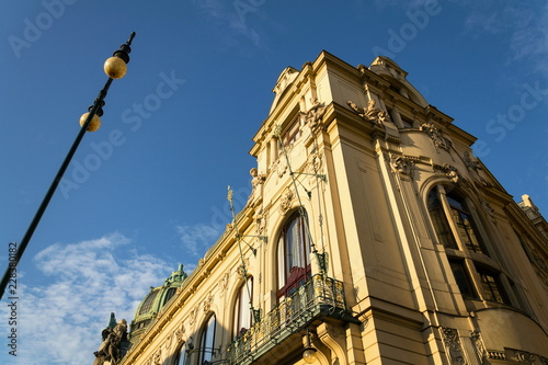 Municipal house architectonic detail, Art Noveau, Prague, Czech Republic, sunny summer day, morning sunrise