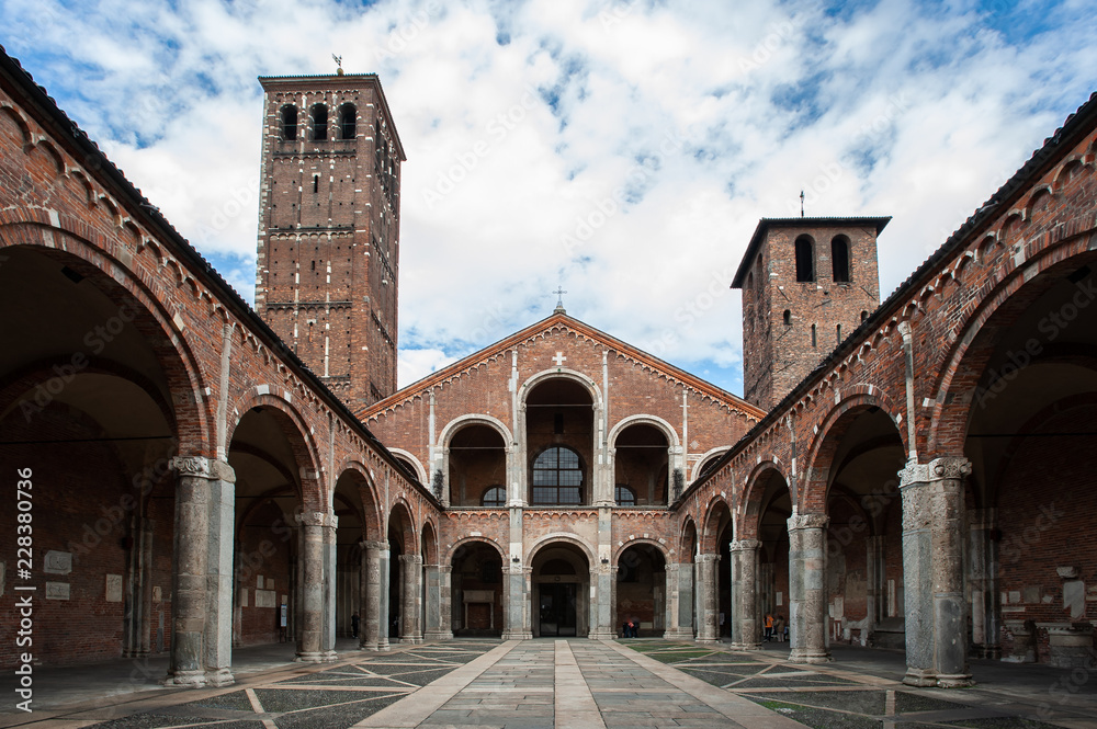 Basilica di Sant'Ambrogio, Milan, Italy. One of the most ancient churches in Milan, it was built by St Ambrose in 379-386, in an area where numerous martyrs of the Roman persecutions had been buried