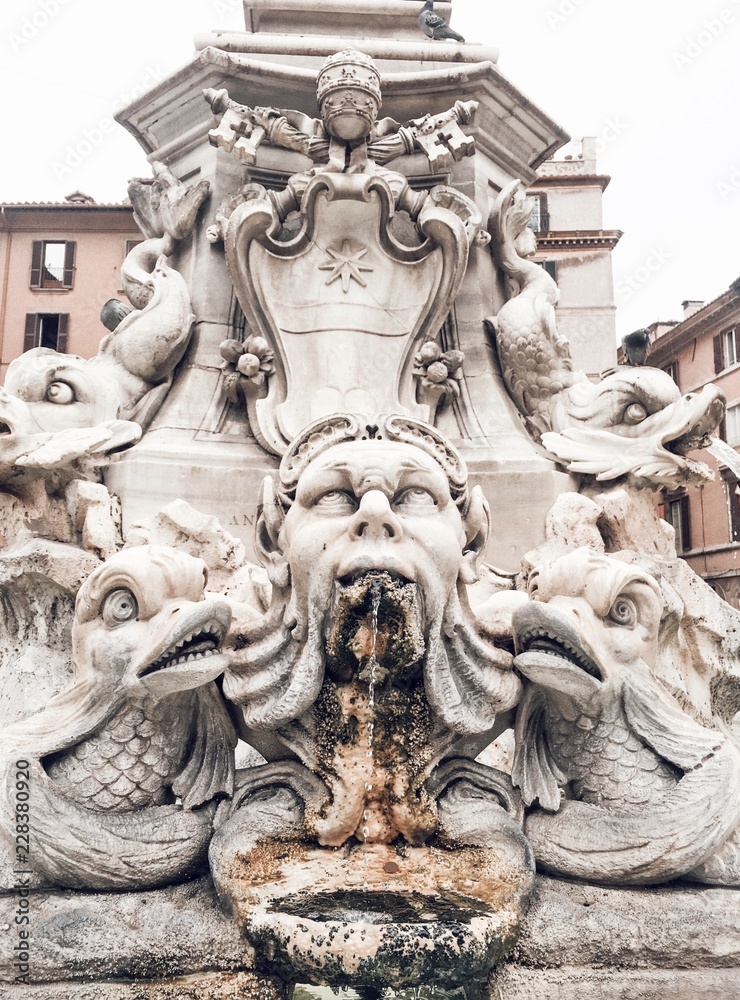 detail of the fountain in rome italy