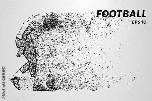 American football from points and circles. Football player sets the ball to hit.