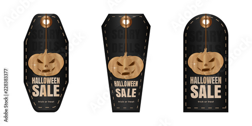 Set of Halloween sale tag. Halloween design. Discount or offer tags. Scary deals. Vector illustration