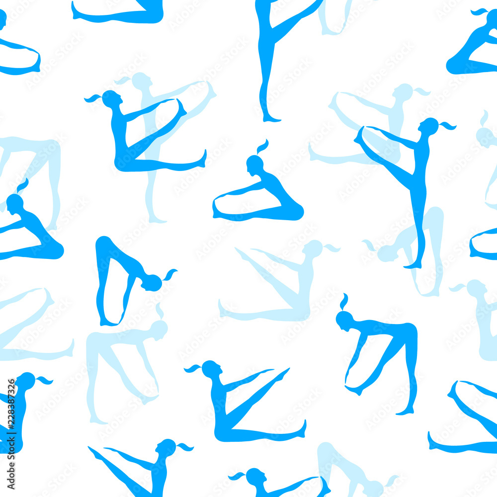 Sport women silhouettes. Vector blue color pattern images.