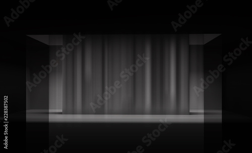 Background of empty dark room with concrete floor. Empty walls, neon light, smoke.