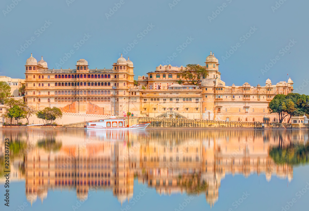 Udaipur City Palace from Lake Pichola. Udaipur, Rajasthan, India