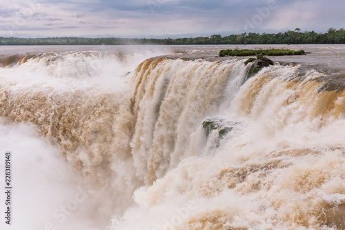 Breathtaking view of the Devils throat in Iguazu waterfall roaring