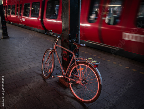 A bike in a Copenhagen s train station photo