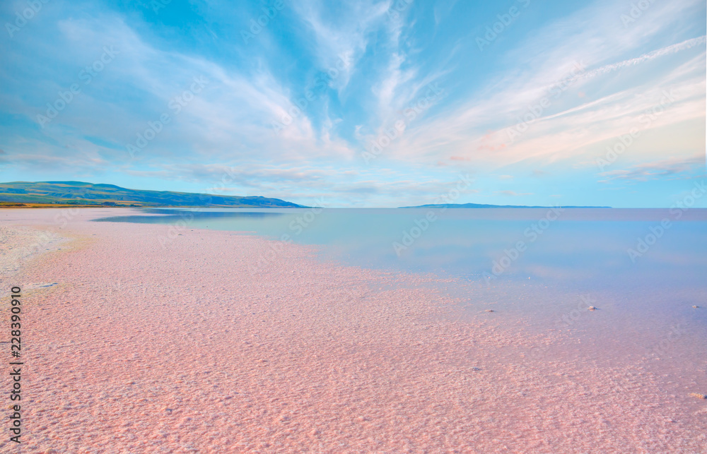 Beautiful landscape with pink salt lake - Ankara, Turkey