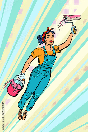 woman painter, superhero flies