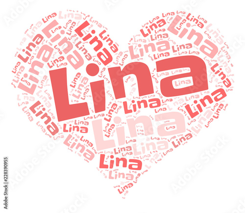 Lina word cloud in heart shape